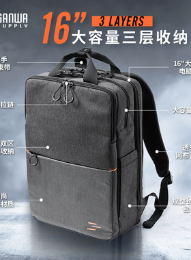 日本SANWA双肩电脑包笔记本背包16寸男简约拼色书包女双肩包日系品牌ins潮牌大容量轻便休闲大开口通勤旅游
