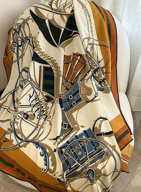 真丝羊绒大方巾平衡140披肩围巾马车棕系橙色气质拉满太高级了！