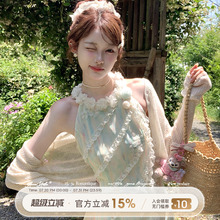 Acaine长款收腰无袖挂脖吊带连衣裙女夏季法式修身显瘦气质裙子