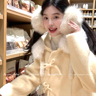黄色中长款 Acaine绵绵奶贝 羊毛大衣女冬韩系甜美学院风毛呢外套