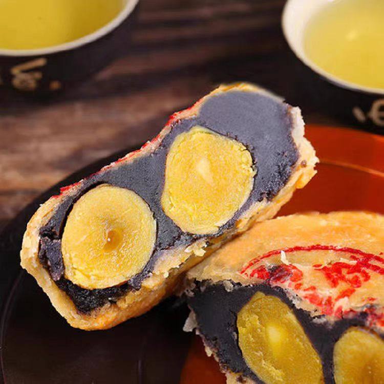 潮式双蛋黄乌豆沙月饼 蛋黄月饼 低糖茶点 中秋礼盒装喜饼 4个