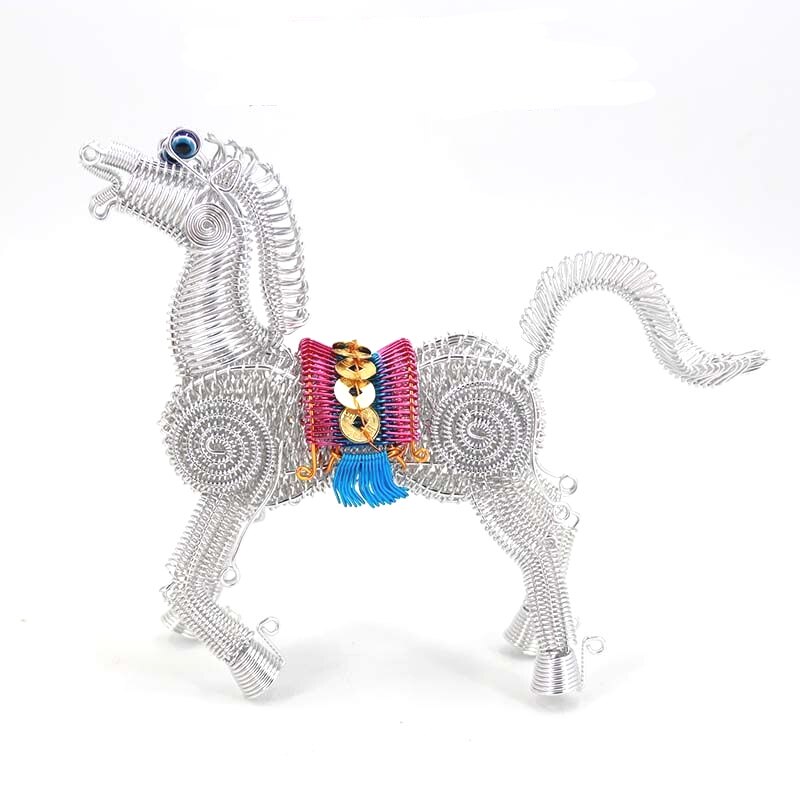 创意纯手工铝线编织工艺品摆件十二生肖马金祈福马上有钱摆件开运