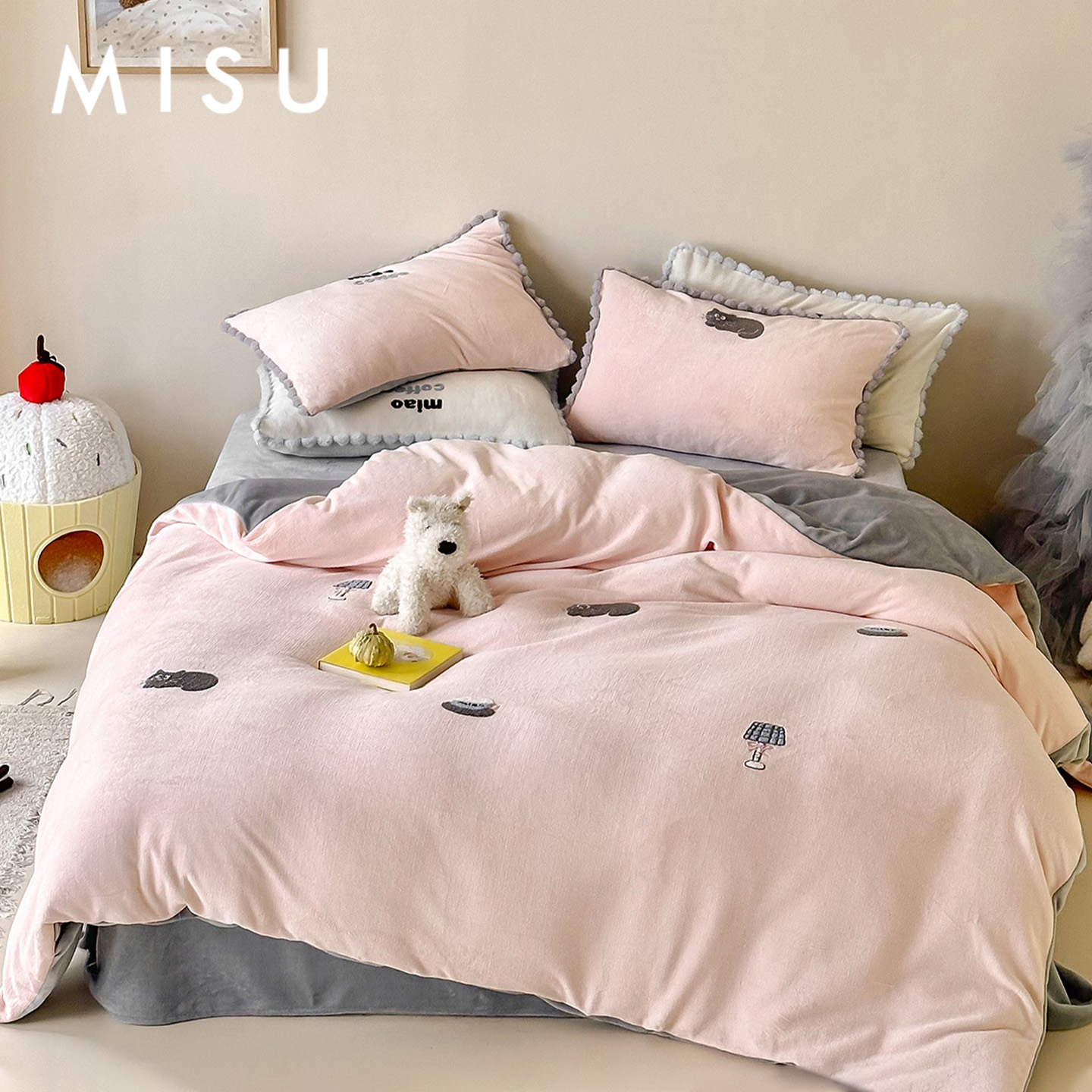 米苏卡通牛奶绒四件套儿童三件套