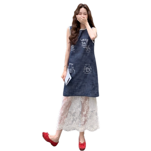 蕾丝刺绣无袖牛仔连衣裙女夏2025新款韩系绝美小众设计感图片