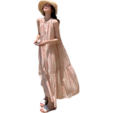 粉色减龄条纹背心连衣裙女2025夏新款法式慵懒风海边度假风沙滩裙，女装连衣裙，浙宝160