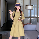 小个子显高穿搭工装连衣裙女夏季2025新款流行抽绳收腰显瘦衬衫裙，女装连衣裙，浙宝160