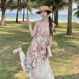 甜美假两件拼接碎花吊带连衣裙女夏2025新款度假风独特温柔风长裙，商品下架区，浙宝160