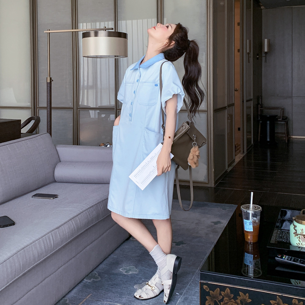 盐甜系少女感宽松连衣裙女2025初夏穿搭小个子超好看学院风衬衫裙,女装连衣裙,浙宝160