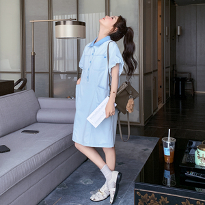 盐甜系少女感宽松连衣裙女2025初夏穿搭小个子超好看学院风衬衫裙图片