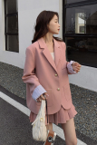 温柔风穿搭粉色西装套装女春秋2025新款职业西服配百褶短裙两件套，女装套装/套裙，浙宝160