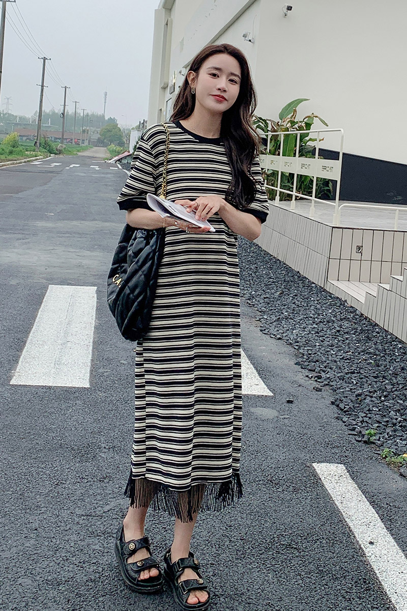 现货主推新款2024夏季条纹连衣裙160-5346-P105158,女装连衣裙,浙宝160
