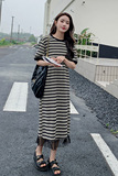 现货主推新款2024夏季条纹连衣裙160-5346-P105158，女装连衣裙，浙宝160