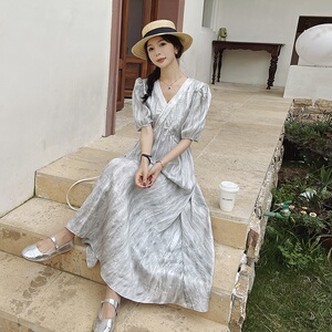 现货 有买家秀 夏新款水墨印花连衣裙 160-5339-P125控188图片
