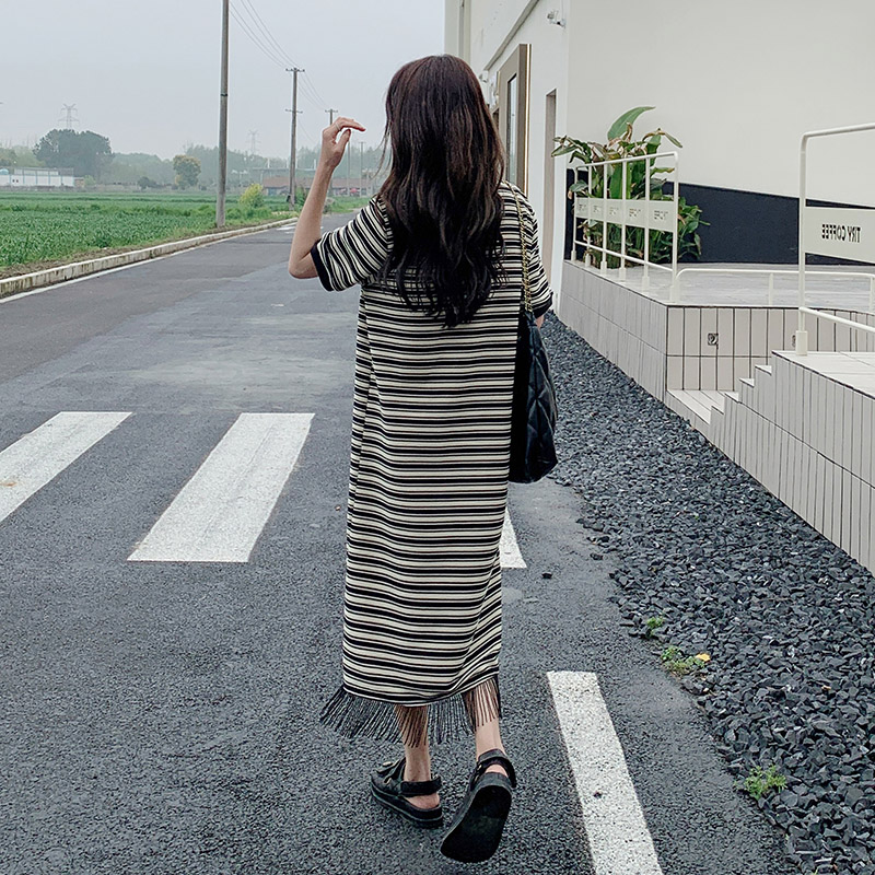 现货主推2025夏季新款条纹流苏连衣裙160-5346-P115控178,女装连衣裙,浙宝160