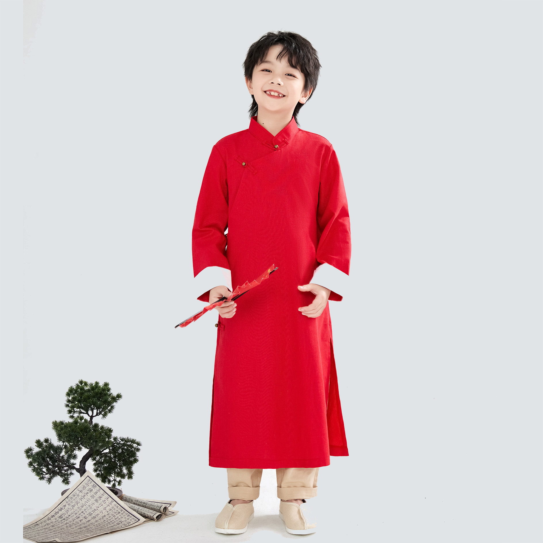 特价｜兴业堂棉麻相声大褂儿童汉服长衫民国风男童中式春秋演出服