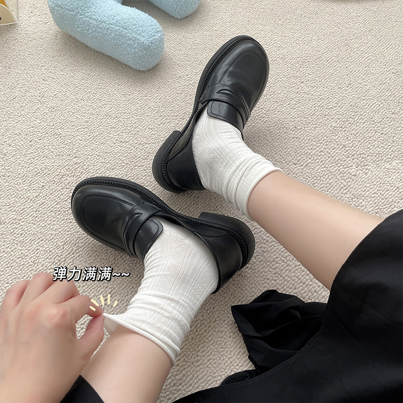 纯色基础卷边袜子女弹力纹理