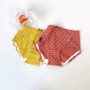 清新甜美少女华夫格抗菌裆中低腰三角裤 蝴蝶结小波点内裤