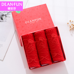 蝶安芬本命年内裤女性感玫瑰花莫代尔中腰女士属虎结婚大红色短裤