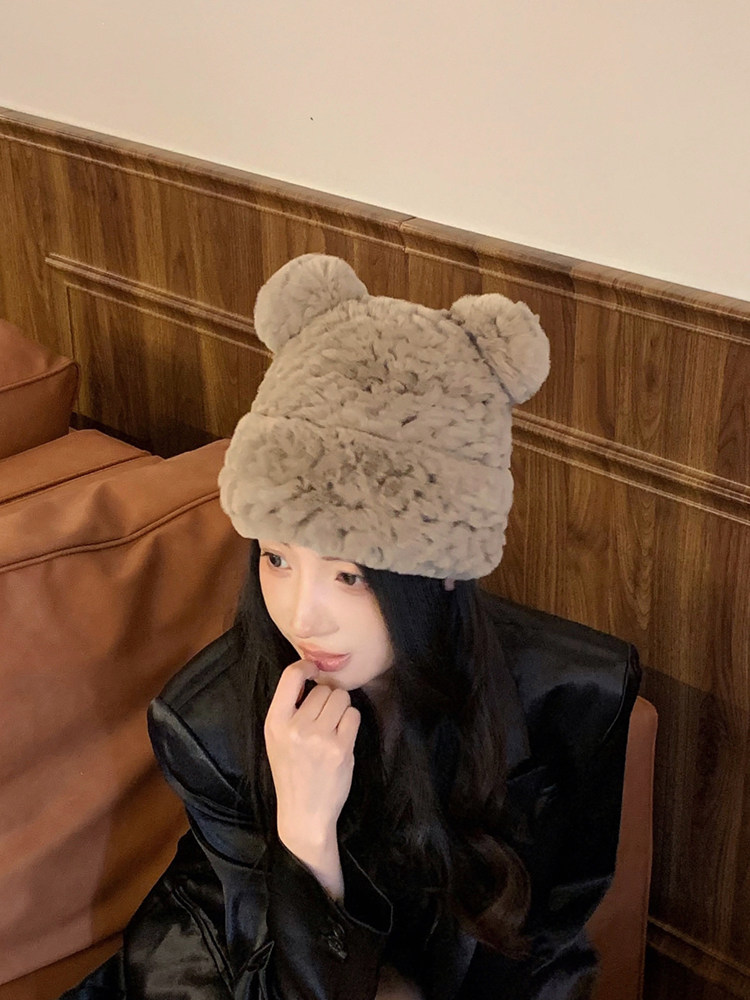 獭兔毛帽子可爱米奇秋冬新品