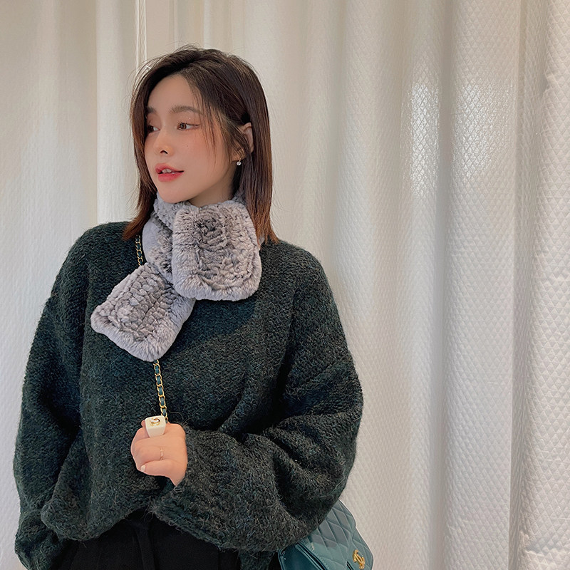 兔毛编织围巾女士毛绒皮草围脖