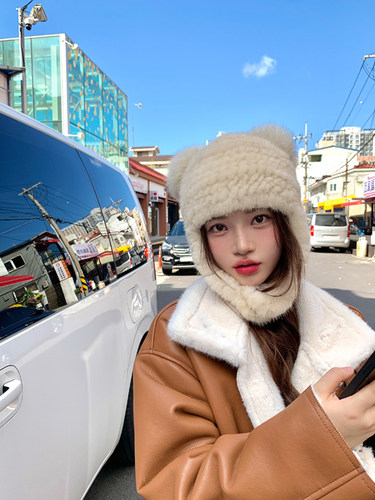 水貂毛雷锋帽球球可爱帽子