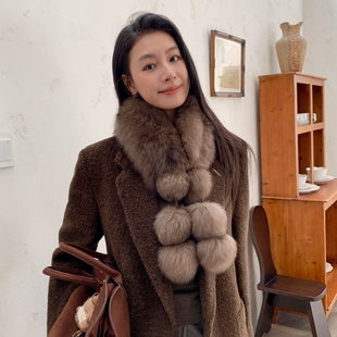 【球球围巾】整皮编织狐狸毛真毛长款围巾韩系皮草真毛毛围脖可爱
