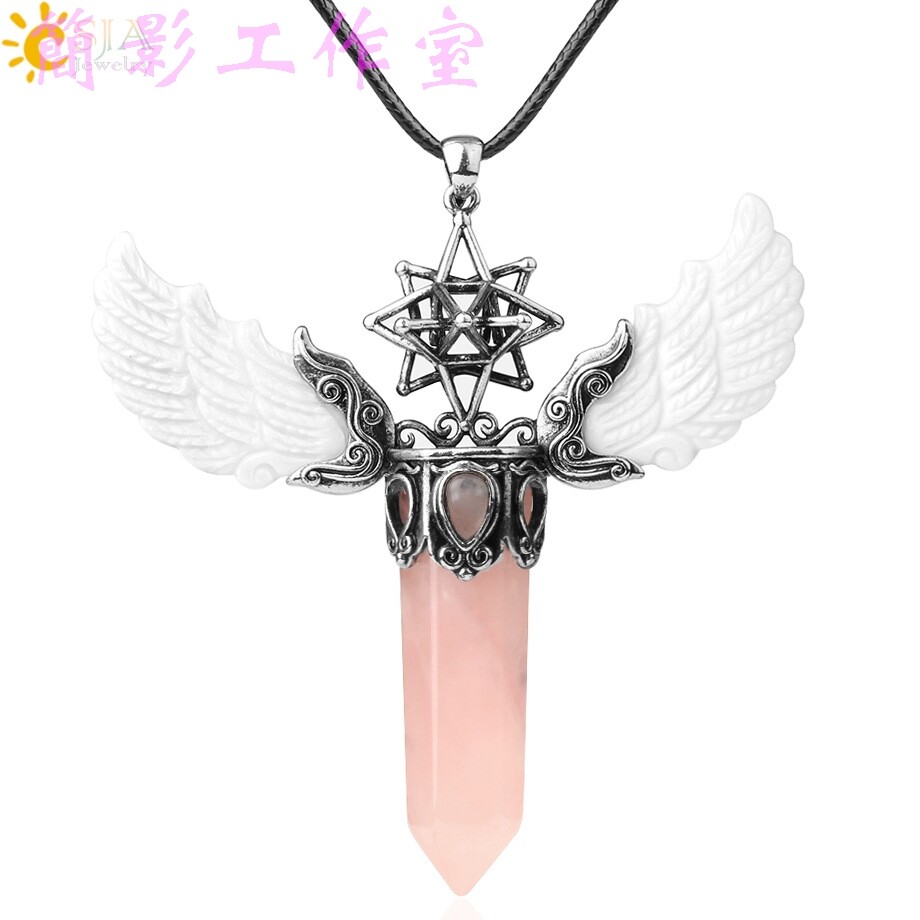 欧美立体镂空六芒星天然水晶项链