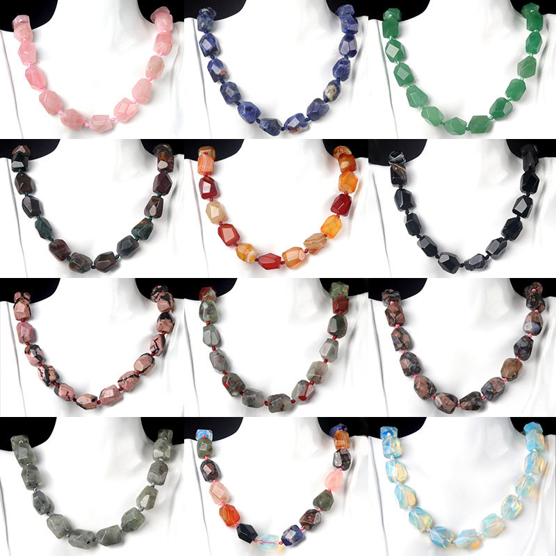 1732-Natural stone necklace水晶玛瑙方块切面打结项链 跨境