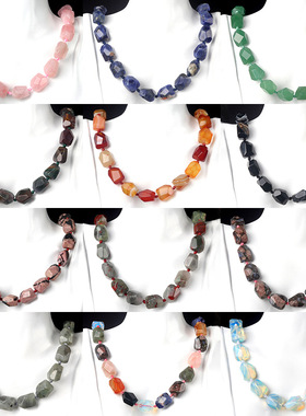 1732-Natural stone necklace水晶玛瑙方块切面打结项链 跨境
