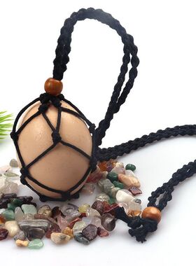 超级大号手工编织天然石头 网兜编织项链吊坠 可调节伸缩网兜项链