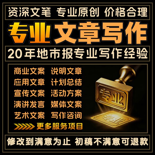 文章写作代笔演讲稿发言稿文案撰写总结汇报材料剧本脚本创作修改