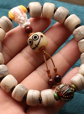 原生态藏式设计款牦牛骨手串男盘玩骨头白料念珠牛角手链文玩手串