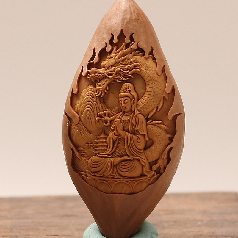 橄榄核大籽单颗手工雕刻御龙观音黄财神本命佛守护一颗发搭配手串