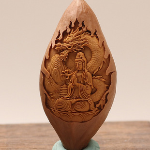 橄榄核大籽单颗手工雕刻御龙观音黄财神本命佛守护一颗发搭配手串