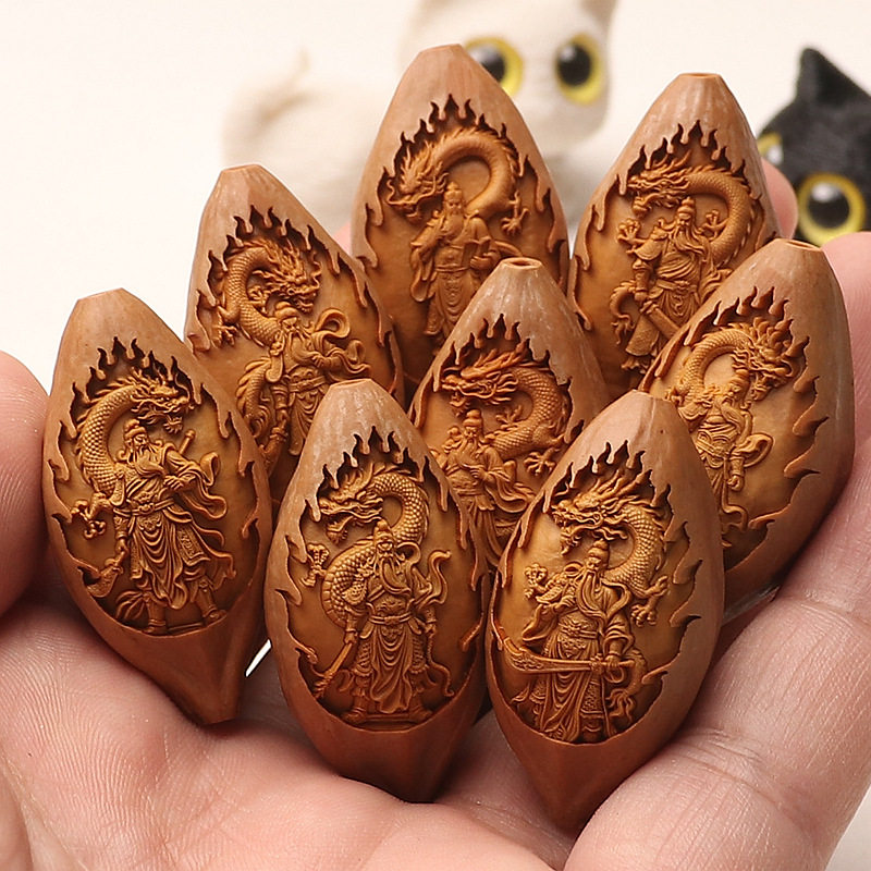 橄榄核手工雕刻大籽关云长义薄云天御龙关公老油核男女款文玩佛珠