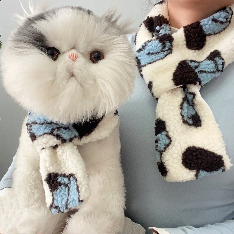 秋冬宠物卡通围巾雪纳瑞比熊泰迪绒羊羔毛保暖猫咪狗狗亲子装围脖