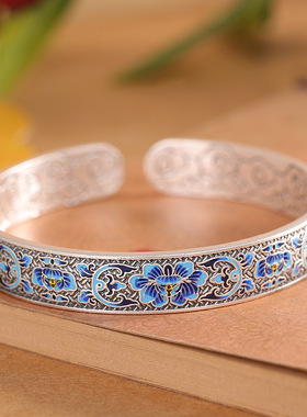 本月新品限时优惠足银烧蓝手镯