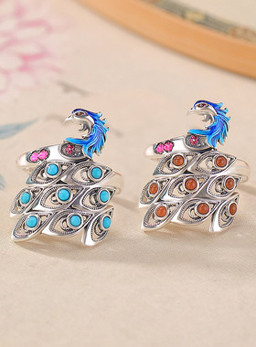 本月新品限时优惠孔雀珐琅戒指