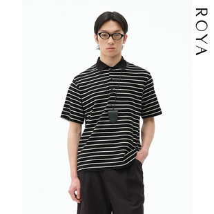 ROYA | 细条纹Polo短袖男 正肩结构宽松版型日常通勤T恤夏季短袖
