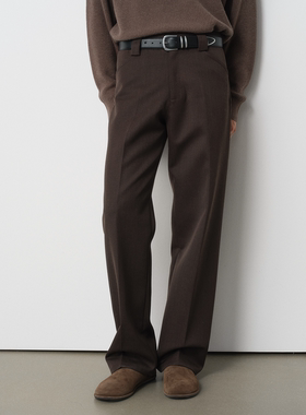 ROYA | 澳洲进口美丽诺羊毛混纺直筒西裤深咖花纱秋冬重磅700G