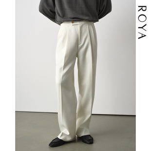 长裤 半松紧腰直筒微阔松弛感休闲西装 进口醋酸羊毛西裤 ROYA