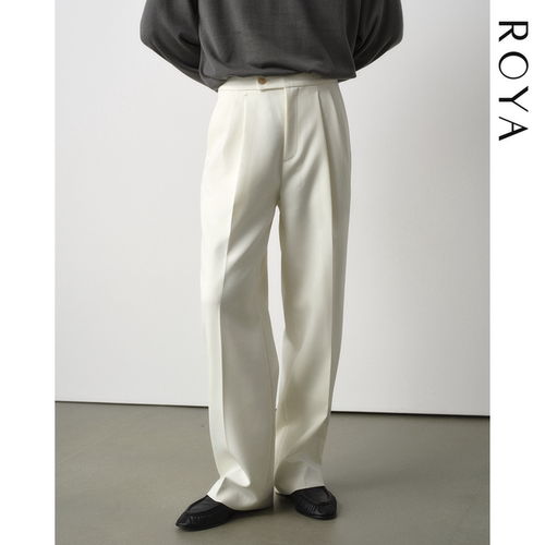 ROYA | 进口醋酸羊毛西裤半松紧腰直筒微阔松弛感休闲西装长裤