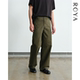 男通勤休闲直筒宽松春款 裤 高密长绒棉复古水洗橄榄绿工装 ROYA