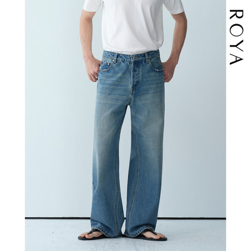 ROYA | 美国CONE康龙牛仔面料14OZ复古水洗阔腿直筒牛仔裤