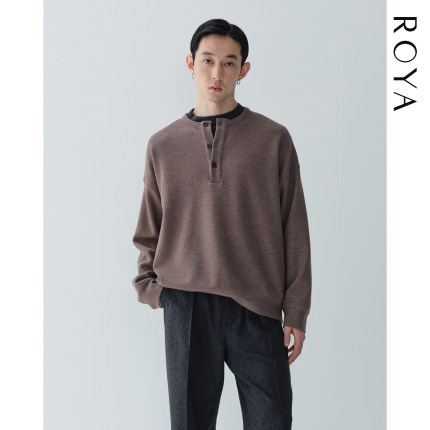 ROYA | 澳洲进口花纱羊毛混纺440G亨利领落肩日常休闲卫衣