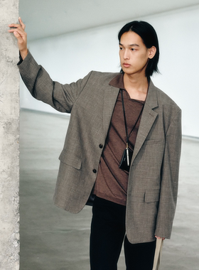 ROYA | 澳洲美丽诺羊毛亚麻单排扣西装廓形无结构毛麻混纺春款男