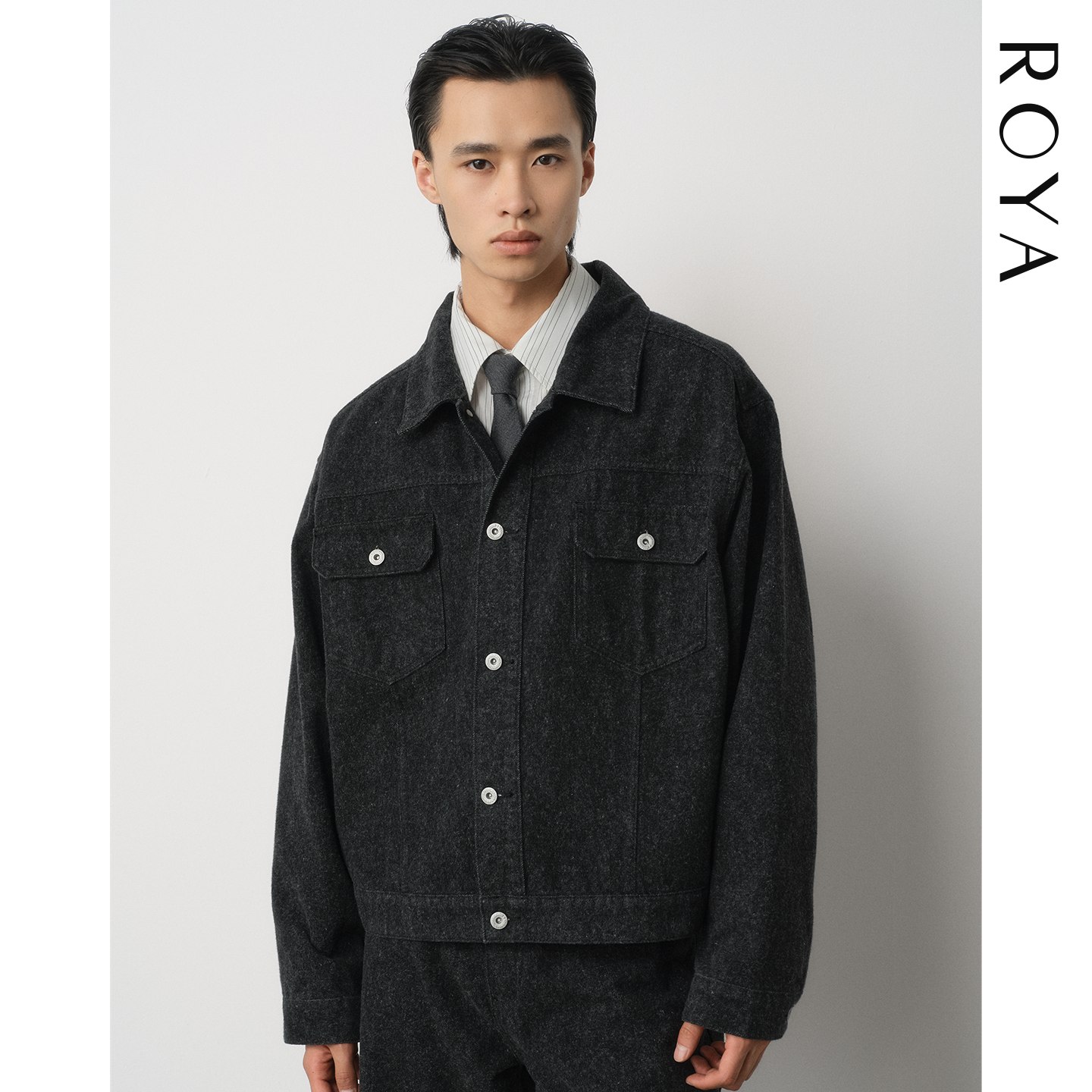 ROYA | 美国进口康龙面料CONE绒面磨毛花灰牛仔夹克