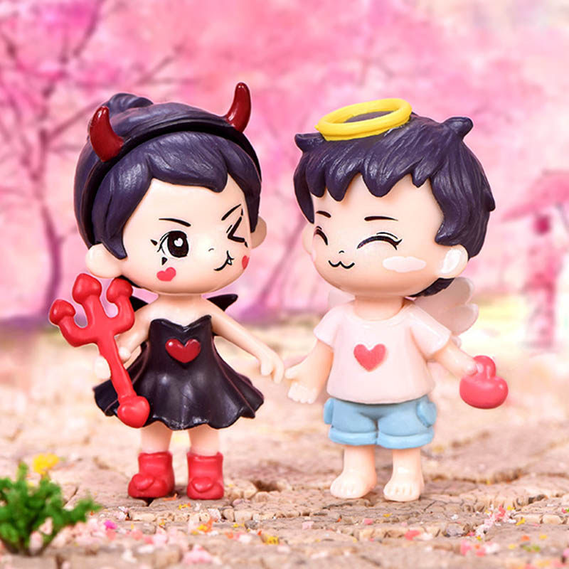 促销微景观花盆小摆件可爱天使恶魔情侣小人手工摄影造景蛋糕装饰