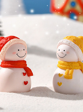 圣诞雪人摆件微景观手工可爱花盆小饰品树脂围巾小人摆设蛋糕装饰