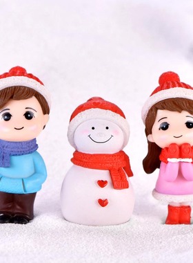微景观雪景冬装情侣雪人创意摄影手工小饰品圣诞节摆设蛋糕小摆件